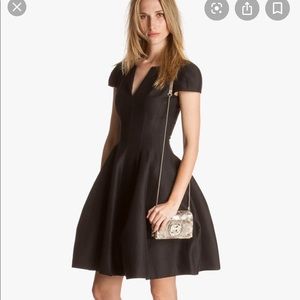 Halston Cap-Sleeve Notch-Neck Jacquard Dress.